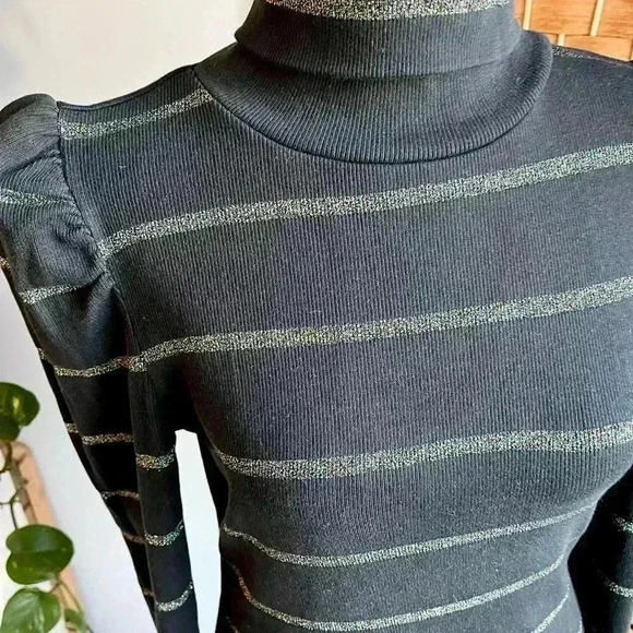 Veronica Beard Black and Gray Striped Turtleneck Sweater - Picture 3 of 8